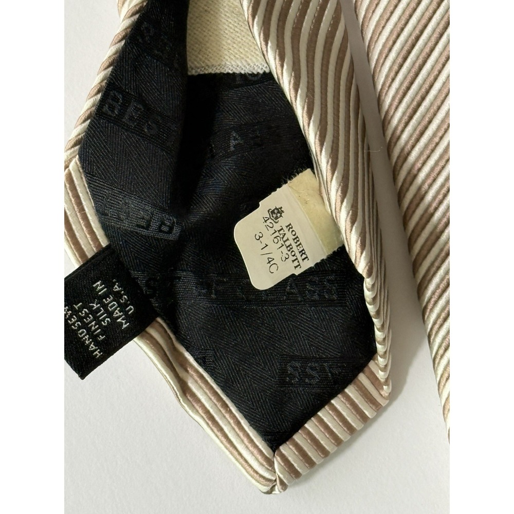NWT ROBERT TALBOTT 100% Silk Tie Cream/Beige Striped - Made In USA - EUC - Picture 10 of 12
